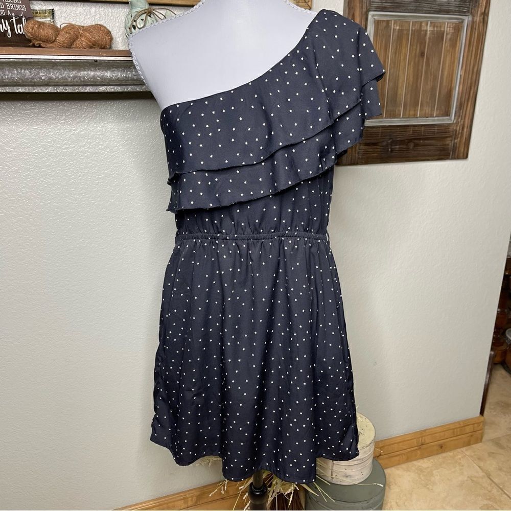 Vintage Y2K Indulge Midnight Blue Star Ruffle Single Shoulder Dress Size Medium - Picture 4 of 12